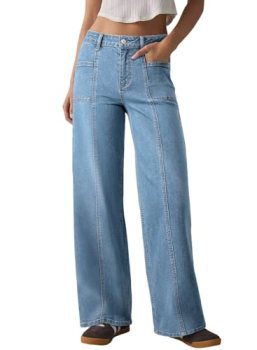 Sidefeel Womens Wide Leg Jeans High Waisted Stretchy Straight Leg Baggy Denim Pa