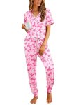 Ekouaer Women Pajama Set Short Sleeve Button Down Pjs Soft Comfy Sleepwear Night