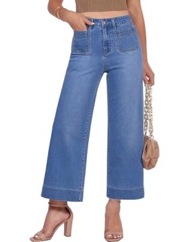 GRAPENT Jeans for Women Trendy Trouser Wide Leg Cropped Womens Plus Size Western