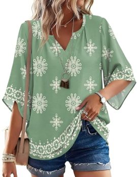 LOMON Boho Top for Woman | Comfortable Peasant Print Blouse