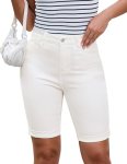 luvamia Bermuda Jean Shorts for Women Knee Length High Waisted Trendy White Jean