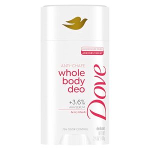 Dove Whole Body Deo Aluminum Free Anti-Chafe Deodorant Stick for Women Berry Blu