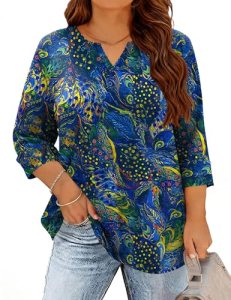 TFSDOD Womens Tops Plus Size Ladies Tops and Blouses Elbow Sleeves Vneck Spring