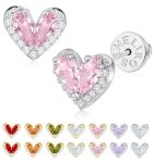 Heart Earrings for Women, 14K Gold Plated 925 Sterling Silver Heart Stud Earring