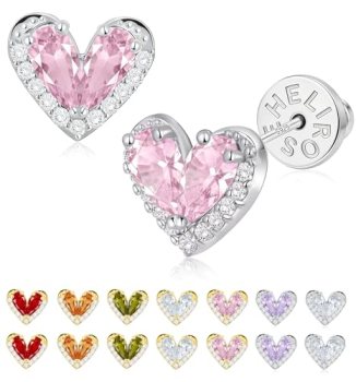 Heart Earrings for Women, 14K Gold Plated 925 Sterling Silver Heart Stud Earring