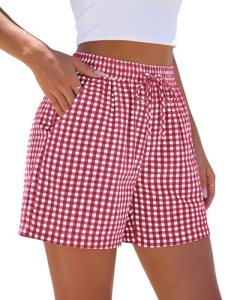 PRETTYGARDEN Wide Leg Pajama Shorts Women Casual Summer Drawstring Plaid Pj Loun