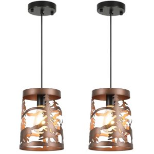 Merexcint 2 Pack Rustic Bear Pendant Lights