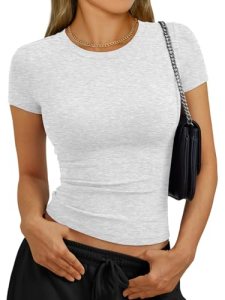Trendy Queen Women’s Short Sleeve Crop Tops Soft Stretchy Basic Tees Non See-Thr