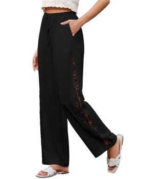GRAPENT Black Linen Pants Plus Size Pants for Women Summer Outfits Vacation Outf
