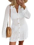 Saodimallsu Womens Crochet Swimsuit Coverup Button Down Long Sleeve Cardigan Min