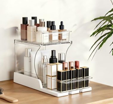 Attelite Makeup Organizer 2-Tier Makeup Storage Cosmetics Organizer with 180° Ro