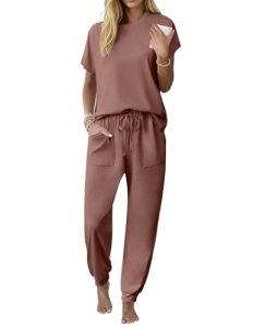 Ekouaer Womens Pajama Sets Short Sleeve Pj Top With Jogger Pants Cotton Pajamas