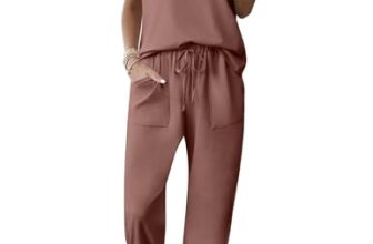 Ekouaer Womens Pajama Sets Short Sleeve Pj Top With Jogger Pants Cotton Pajamas