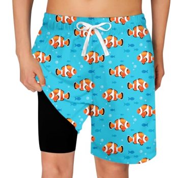 Cozople Boys Clownfish Swim Trunks Quick Dry UPF Boxer Brief Liner Swimwear Bath