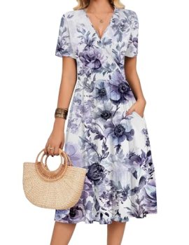 Zeagoo Womens Short Sleeve Sundress Casual Floral Summer Boho Dress Flowy Wrap V