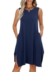 ANRABESS Womens Summer Casual Beach Cover Up Dress Sleeveless Asymmetric Hem Flo