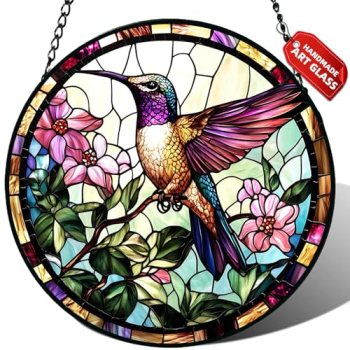 Stained Glass Window Hanging, Hummingbird Suncatcher for Door Home Decor