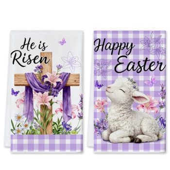 cusugbaso Easter Kitchen Towels Set of 2 Lamb Dish Towels for Kitchen