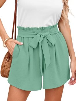 DEARCASE High Waist Shorts for Women Summer Mint Green Medium Cute Beach Adjusta