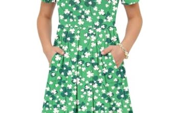 Girls Summer Short Sleeve Dress Kids Casual Crew Neck Pleated Loose A Line Swing