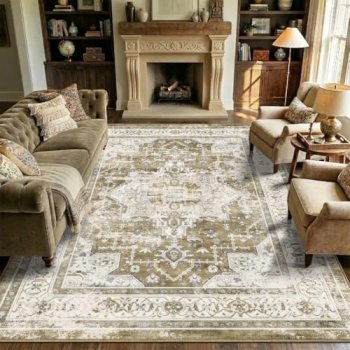 Vintage 8×10 Area Rugs Living Room: Washable Boho Large Neutral Vintage Soft Rug