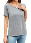 Herou Women Casual Summer Short Sleeve Tops High Low Hem T-Shirts Tees with Side