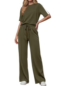 PRETTYGARDEN Women’s 2 Piece Sets Summer Casual Sweatsuits Wide Leg Pants Matchi
