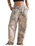 EXLURA Womens 100% Cotton Camo Pants High Waisted Straight Leg Baggy Denim Trous