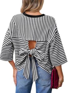 Dokotoo Shirts for Women 2026 Summer Casual Striped Colorblock Short Sleeves Top