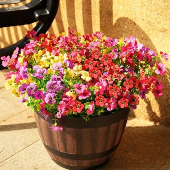 Artificial Flowers for Outdoor, 16 Bundles UV Resistant Fake Silk Flowers Mix Da