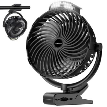 Tenvolti 10000mAh Clip on Fan, 8-Inch Golf Cart Fan Rechargeable with LED Light