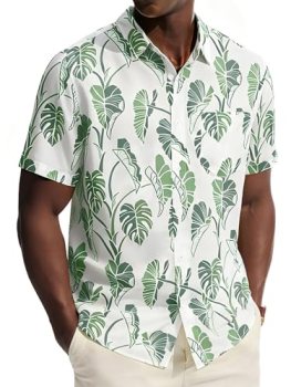 PJ PAUL JONES Hawaiian Shirts for Men Short Sleeve Button Down Shirt Wrinkle Fre
