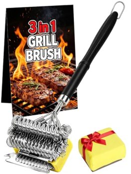 Professional 3-in-1 Grill Brush and Scraper with Safety Second Sweep Sponges