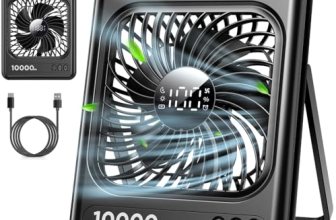 10000mAh Portable Travel Fan, 5 Speeds Strong Wind Cruise Fan with LED Lantern