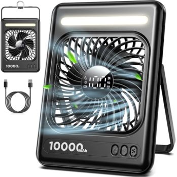 10000mAh Portable Travel Fan, 5 Speeds Strong Wind Cruise Fan with LED Lantern