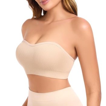 Finduself Strapless Bras for Women Non-Slip Padded Bandeau Bra Wireless Tube Top