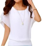 VIISHOW Women’s Loose Casual Short Sleeve Chiffon Top T-Shirt Blouse White M