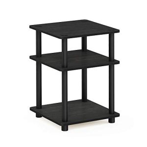 Furinno TURN-N-TUBE Side Table, 3-Tier Square Modern End Table, Open Shelves Nig