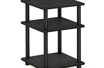 Furinno TURN-N-TUBE Side Table, 3-Tier Square Modern End Table, Open Shelves Nig