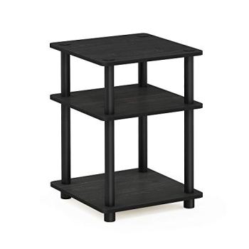 Furinno TURN-N-TUBE Side Table, 3-Tier Square Modern End Table, Open Shelves Nig