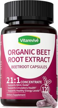 Vitarevive Organic Beet Root Capsules with Beetroot Extract 17850mg 21:1 Concent