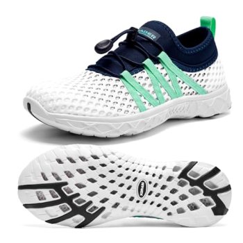 ALEADER Womens Water Shoes, Summer Tennis Walking Shoes White/Navy/Blue 10 B(M)