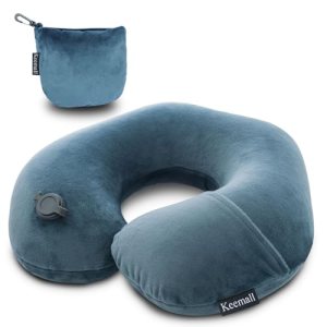 Keemall Inflatable Travel Neck Pillow for Airplane Train Car Washable Pillowcase