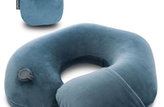 Keemall Inflatable Travel Neck Pillow for Airplane Train Car Washable Pillowcase