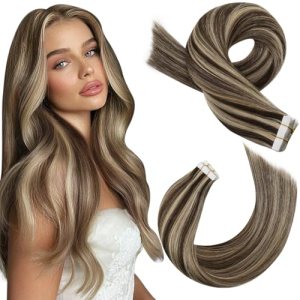 Moresoo Tape in Extensions Highlighted Hair Extensions Tape in Human Hair Invisi