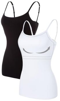 ATTRACO Camisole for Women Tank Tops with Built in Bra Cotton Packs Black White