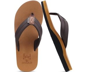 KuaiLu Mens Leather Flip Flops Arch Support Summer Beach Pool Water Thong Sandal