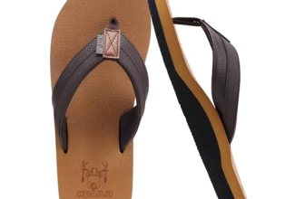 KuaiLu Mens Leather Flip Flops Arch Support Summer Beach Pool Water Thong Sandal