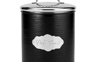 Amici Pet Cavalier Metal Canister Treats Jar, 118 Fluid Ounces, Black and Silver