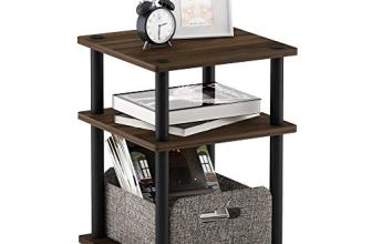 Furinno Turn-N-Tube Side Table, 3-Tier Square Modern End Table, Open Shelves Nig